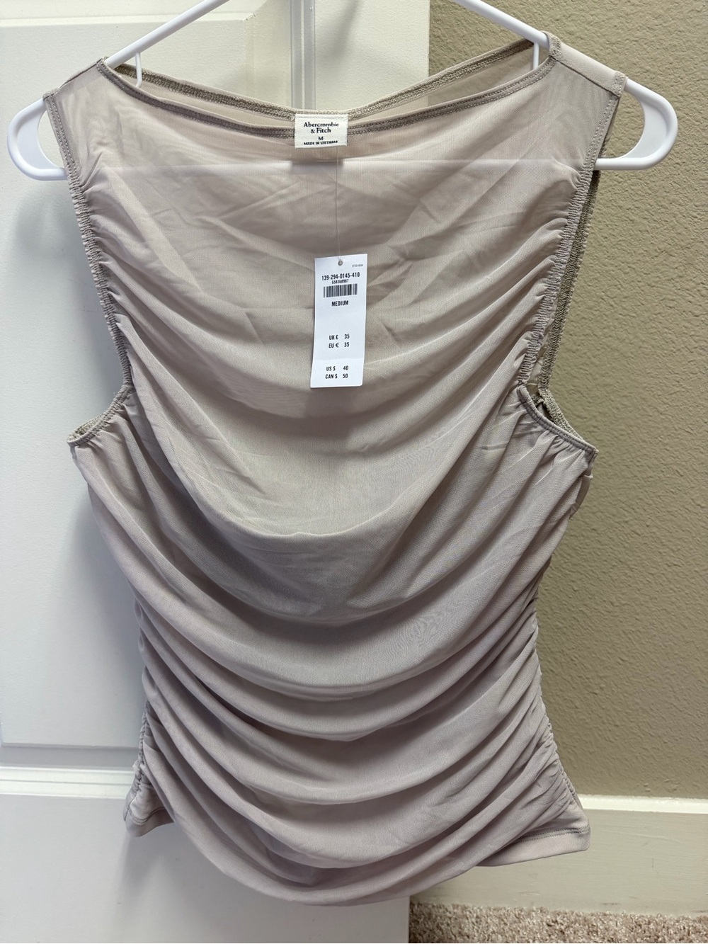 Abercrombie & Fitch Light Taupe Sheer Tank Top- M